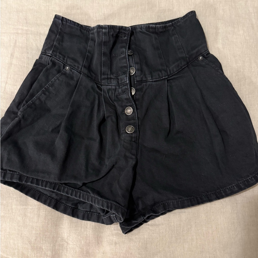 We The Free High-Waisted Black Button-Front Shorts